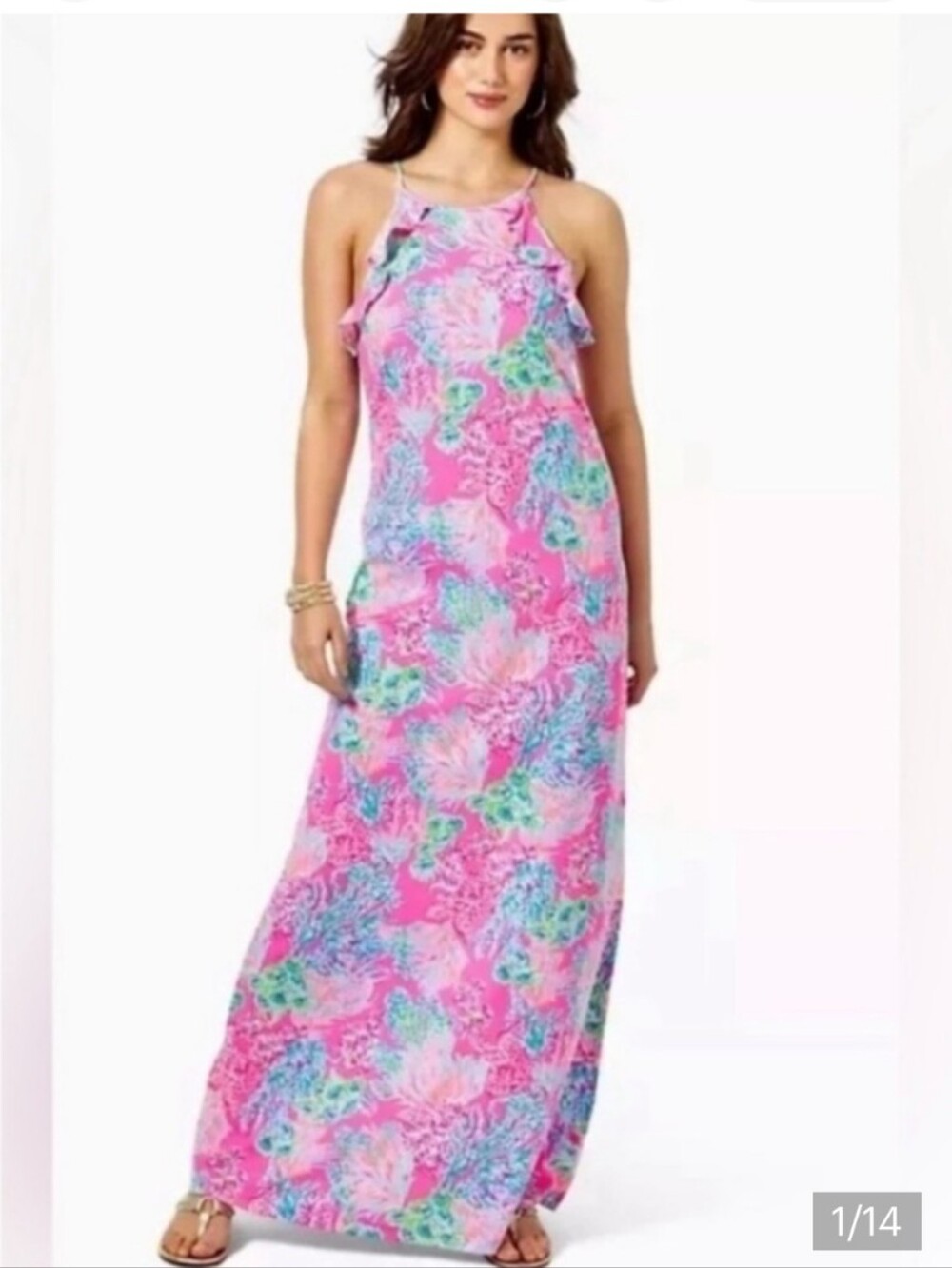 Lilly Pulitzer Pink Multicolor Floral Halter Maxi Dress